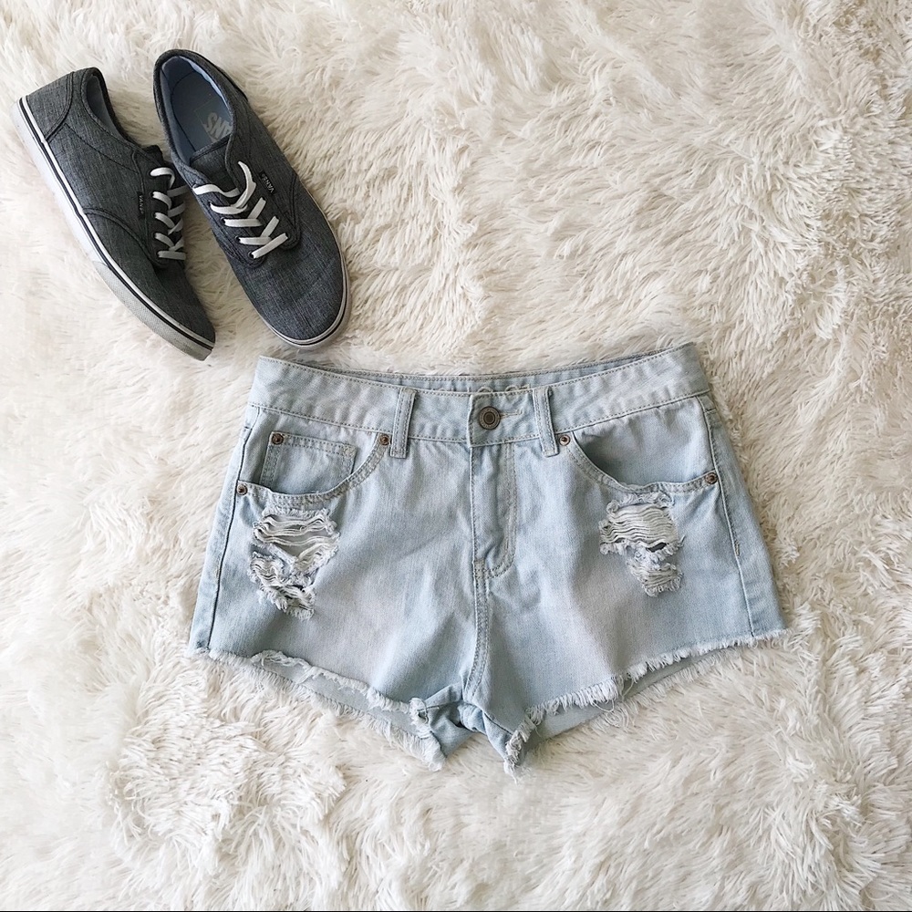 Rue21 cutoff jean shorts bleached light wash distressed high waisted 2” …